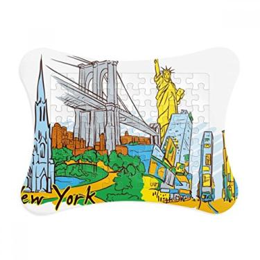 Imagem de Enfeite de quebra-cabeça com moldura de aquarela US New York America