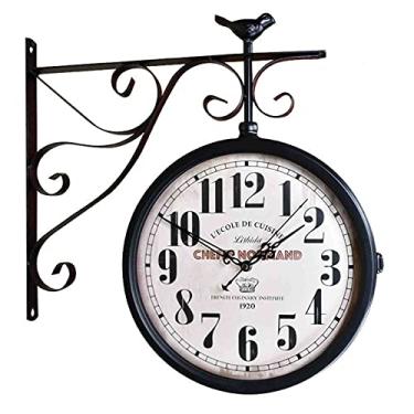 Imagem de Relógios retrô de dupla face estilo antigo europeu criativo clássico para pendurar na parede sala de estar ao ar livre quarto estudo decoração relógio montado na parede Efficency