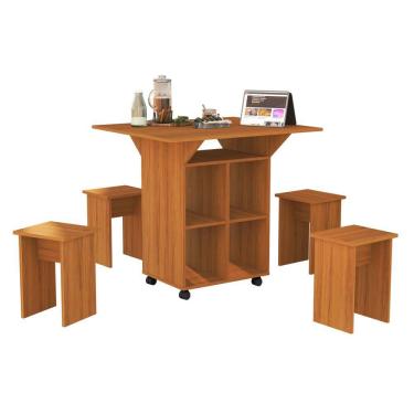 Imagem de Mesa Aparador Multifuncional Dobrável Com Bancos Annie Nature