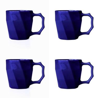 Imagem de Conjunto de Caneca Cerâmica para Café Louça lisa 260 ml Leite Chá Cores Variadas - 4 unidades (Azul Marinho)