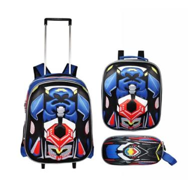 Imagem de Kit Mochila Batmovel Alto Relevo 3d Meninos Rodinhas Escolar
