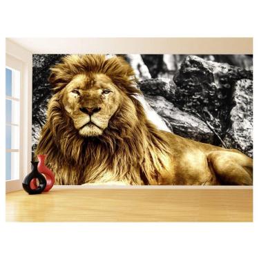 Imagem de Papel De Parede 3D Animais Leão Rosto Encarando 3,5M Anm499