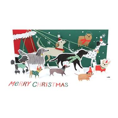 Imagem de Up With Paper Cartão de felicitações panorâmico pop-up – Passeio para cães do Papai Noel, multicolorido, A347C