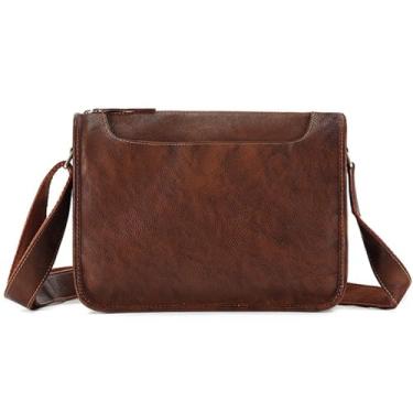 Imagem de Bolsa de Ombro Masculina em Couro Legítimo Bolsa Transversal e Bolsa de Mão com Alça de Ombro Ajustável (A)