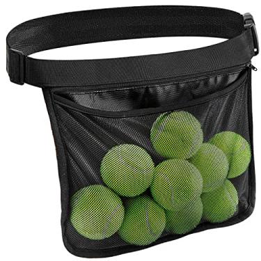 Imagem de TOBWOLF Suporte ajustável de faixa de bola de tênis, bolsa de quadril para pickleball, bolsa de malha para cintura, pochete com 8 a 10 unidades de tênis ou pickleball, ciclismo, golfe