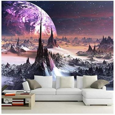 Imagem de TUYIFA Papel de parede 3D papel de parede universo sonho estrelas montanhas sala de estar quarto fundo mural de parede (198 cm x 135 cm, tecido de seda 3D)