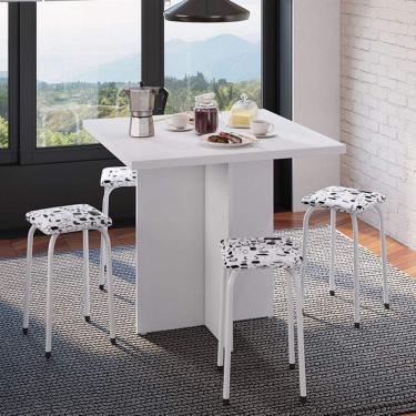 Imagem de Conjunto Mesa e 4 Bancos Estofados Verona Bona Vita Móveis Branco/Preto