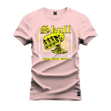 Imagem de Camiseta T-Shirt 100% Algodão Estampada Durável Skull Rosa P