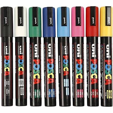Imagem de Uni-Ball POSCA PC-5M [Conjunto de 8 canetas] Inclui 1 de cada – Preto, Branco, Rosa, Vermelho, Amarelo, Verde, Azul e Azul Claro