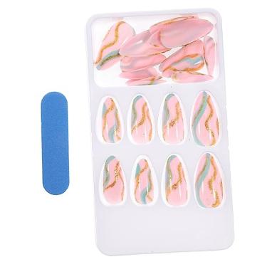 Imagem de DOITOOL Unhas Artificiais 24 Unidades unhas postiças postiça postica suprimentos de arte para unhas dicas de nail art matte decoração de unhas com listras pressione as unhas listradas