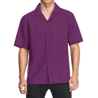 Imagem de CHIFIGNO Camisas havaianas masculinas de manga curta casual com botões camisas folgadas tropicais de praia, Roxo de luxo, M