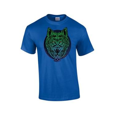 Imagem de Camiseta unissex multicolorida com estampa de lobo celta Alpha Pride Predatory Wild Animal de manga curta, Royal, 6G
