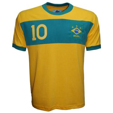 Imagem de Camisa Liga Retrô Brasil Faixa Masculina - Amarelo e Verde