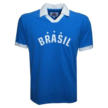 Imagem de Camisa Liga Retrô Brasil Polo Estrelas Masculina - Azul e Branco