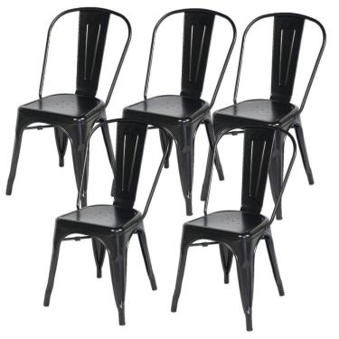 Imagem de Kit Com 5 Cadeira Tolix Iron Design Preto Aço Industrial Sala Cozinha Jantar Bar