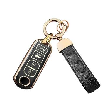 Imagem de Bqepe Para Mazda Key Fob Cover chaveiro adequado para Mazda 3 6 8 Miata MX-5 CX-3 CX-5 CX-7 CX-9 4 botões Smart Key Shell Case (Preto)