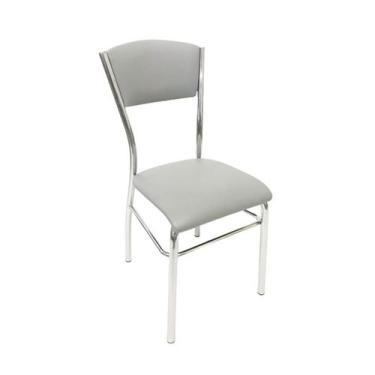 Imagem de Cadeira De Cozinha Com Reforço Cromada Assento E Encosto Cinza - Poltr