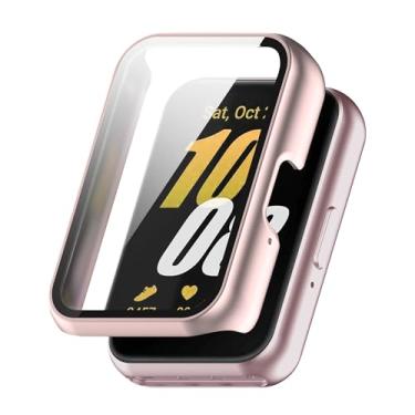 Imagem de (1 pacote) Capa para relógio Orzero compatível com Samsung Galaxy Fit3, capa protetora de policarbonato com moldura de vidro temperado, resistente a arranhões, absorção de choque - ouro rosa fosco