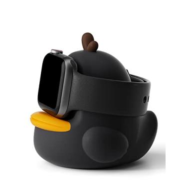 Imagem de ELETIUO Suporte de carregador compatível com Apple Watch séries 49/46/45/44/42/41/40/38 mm iWatch Ultra2/Ultra/10/9/8/SE2/7/6/SE/5/4/3/2/1, linda base de silicone pato, suporta modo de suporte