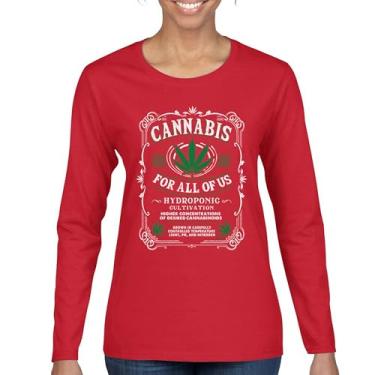 Imagem de Camiseta feminina manga longa Cannabis for All 420 Weed Leaf Smoking Marijuana Legalize Pot Funny High Stoner Humor Pothead, Vermelho, M