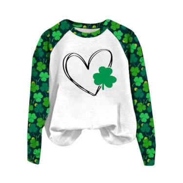 Imagem de Camiseta feminina do Dia de São Patrício de manga comprida verde trevo blusa casual 2024 Natal coração gráfico tops, #3-cáqui, P
