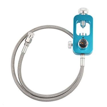 Imagem de Adaptador de válvula de mergulho IORMAN DIN 4500psi de alta pressão PCP Paintball HPA estação de enchimento de tanque, Stainless Steel Braided-Blue