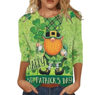 Imagem de Camiseta feminina do Dia de São Patrício com estampa de trevo da sorte irlandesa túnica verde blusa casual de manga 3/4, Laranja, G