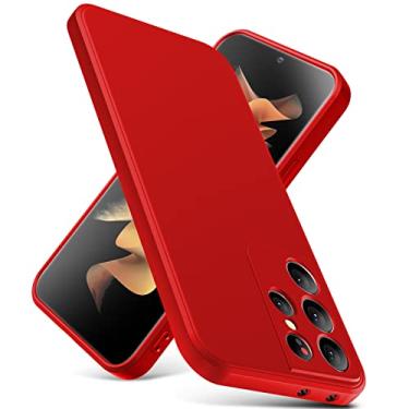 Imagem de YSLBWLE Capa para Samsung Galaxy S21 Ultra, capa fina de silicone líquido, à prova de choque, capa de telefone fina para Samsung Galaxy S21 Ultra, capa protetora de câmera de corpo inteiro - Vermelho