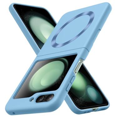 Imagem de YSLBWLE Capa magnética magnética para Samsung Galaxy Z Flip 5 fina e de proteção de nível militar, azul 21-zflip5-05
