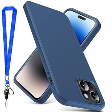 Imagem de YSLBWLE Capa para iPhone 14 Plus, capa fina de silicone líquido com cordão, à prova de choque, capa de telefone fina para iPhone 14 Plus, capa protetora de câmera de corpo inteiro - azul 3-IP14Plus-02