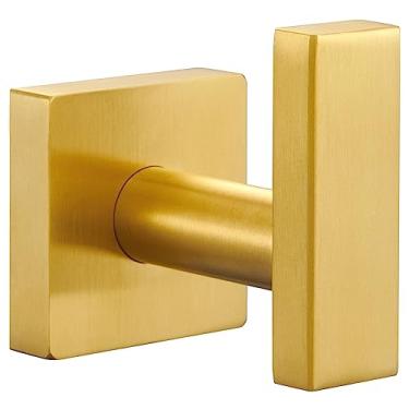 Imagem de Gancho de toalha de banheiro dourado escovado, suporte de toalha de banho de aço inoxidável simples SUS304, gancho de roupão resistente, suporte de parede para pendurar toalha de mão