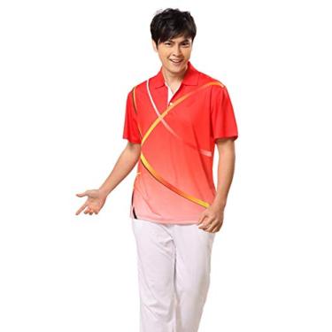Imagem de QIROG Camisa desportiva com lapela de transferência térmica digital t-shirt com estampado gradiente camisa polo respirável de secagem rápida t-shirt, Amarelo, M