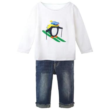 Imagem de CHUMHEY Conjunto de calça infantil para meninos, 2 peças, camiseta jeans rasgada de manga comprida, Penguin-0129, 12-18 Meses