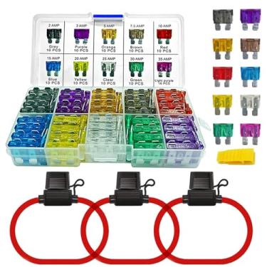 Imagem de Kit de fusíveis de lâminas sortidas padrão de 100 peças + 3 suportes de fusíveis de calibre 12 – fusíveis MuHize APR ATO ATC com ferramenta de extrusor, fusíveis de substituição automotivos para carro, barco, caminhão, SUV, RV