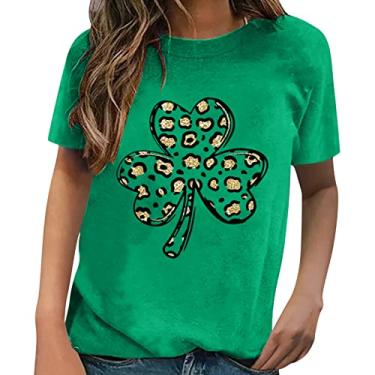 Imagem de Camisetas femininas do Dia de São Patrício Verde Trevo Irlandês Manga Curta Algodão 2024 Verde Macio Camisa Feminina, 0103-amarelo, XXG
