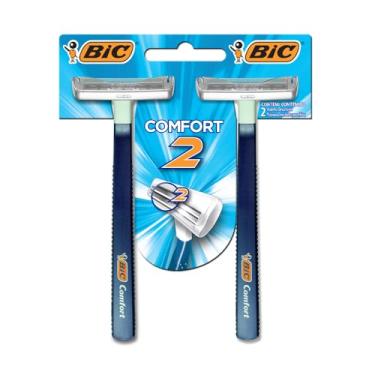 Imagem de Aparelho de Barbear BIC Comfort, 2 Lâminas, Pele Normal, 835389, 2 unidades, Cabo Antideslizante para Melhor Controle, BIC, Azul, pacote de 2