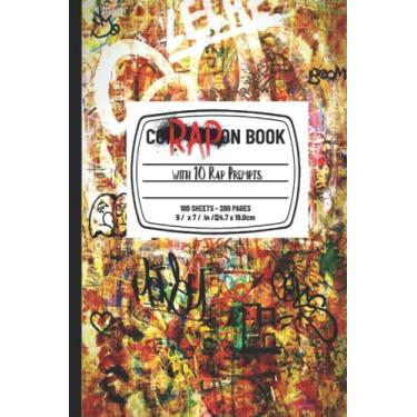Imagem de Caderno de composição de rap com 10 instruções para rap, hip hop, música, letra, poesia, escrita criativa e mais: Capa inspirada em graffiti/hip hop, 100 folhas/200 páginas, tamanho de livro de 15 x