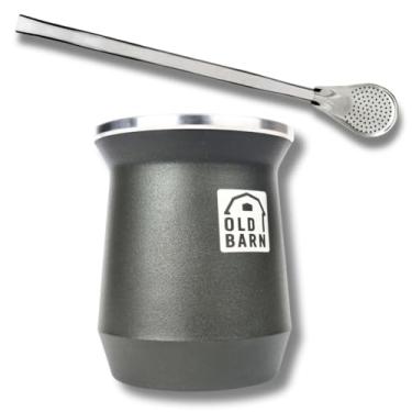 Imagem de Kit Tereré 1 Cuia Térmica Parede Dupla De Alumínio Old Barn 1 Bomba Lisa Cromada 19cm Cor:Grafite