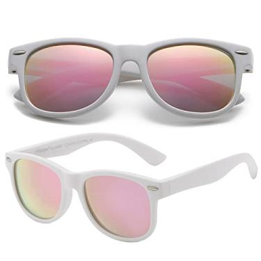 Imagem de PolarSpex Óculos de sol infantis polarizados para meninas e meninos - Óculos de sol infantis legais com armação inquebrável - Pete, o gato, Branco macio emborrachado | Quartzo rosa polarizado