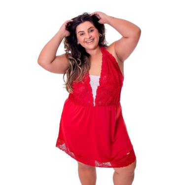 Imagem de Camisola em Renda Luxo Plus Size Isabelle  Vermelho