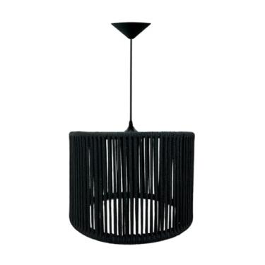 Imagem de Pendente Luminária Redondo Grande Artesanal Corda Náutica Preto Decoração e Iluminação