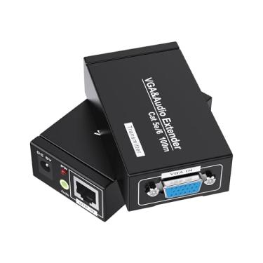 Imagem de VGA sobre Ethernet, receptor de extensor VGA de 300 pés Jaremite sobre cabo Ethernet Cat5e Cat6 (até 100 m, remetente + receptor), Sender+Receiver, 328ft/100m