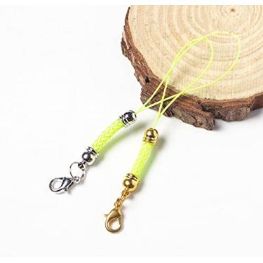 Imagem de YJIUYUANQ Cordão de telefone com fecho de lagosta, corrente de telefone de metal DIY Lariat para celular, chaveiro, berloque, bijuterias em couro (comprimento: 9 cm/3,54") - cor ovo - pacote com 20