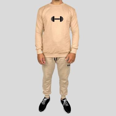 Imagem de Conjunto Calça e Blusa Moletom Careca Sem Capuz Algodão Estampado Peso Academia-Masculino