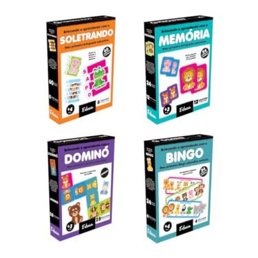 Imagem de Kit Alfabetização Meus Primeiros 4 Jogos Madeira Pedagógicos Brinquedos Educativo Alfabetização