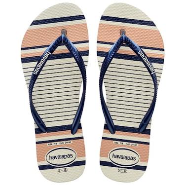 Imagem de Chinelo Slim Nautical, Havaianas, Feminino, Branco/Marinho, 33/34