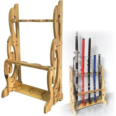 Imagem de Racks para armas de exibição de chão - Suporte vertical para Katana | Rack de exibição de espada samurai de 1 a 9 camadas Wakizashi Tanto Cabide de espada Expositor de suporte de espada, var
