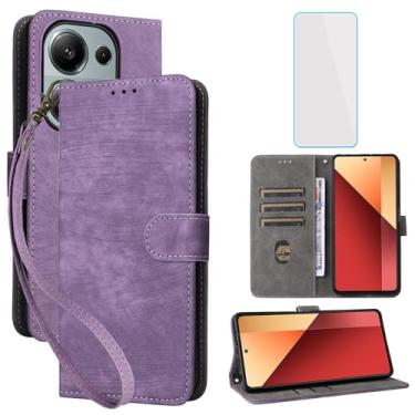 Imagem de IUQXU Capa carteira para Xiaomi Redmi Note 13 Pro 4G/Poco M6 Pro 4G LTE com protetor de tela, suporte para cartão, capa para celular Redmi Note13 Pro LTE roxa