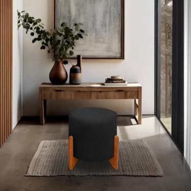 Imagem de Puff Thor Luxo Madeira Maciça Tecido suede (PRETO)