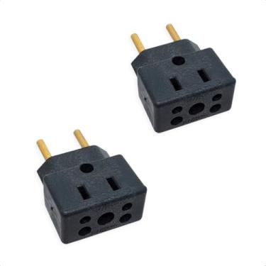 Imagem de KIT 2 Adaptador De Tomada Universal Em Porcelana Preto 3 Pinos Benjamin 10A/20A Para 2 e 3 Pinos Bivolt 110V/220V Pino Grosso Secadores Chapinhas Air Fryer Fritadeiras Aquecedores Microondas PREMIUM